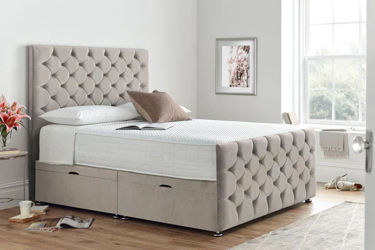 Ottoman bed with buttoned headboard and footboard