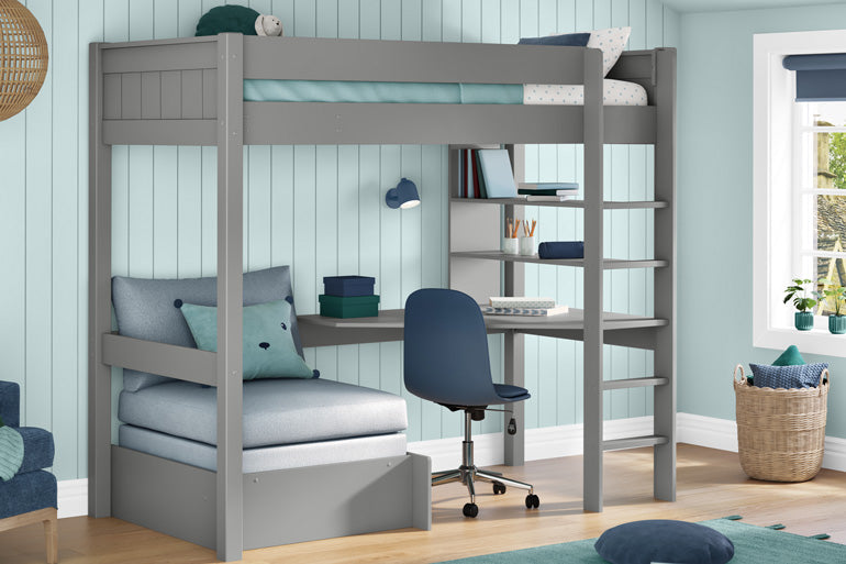 Stompa Classic High Sleeper with Integrated Desk, Shelving & Chair Bed