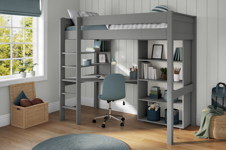 Stompa Classic High Sleeper with Integrated Desk, Shelving & Tall Bookcase
