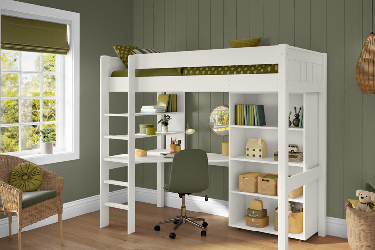 Stompa Classic High Sleeper with Integrated Desk, Shelving & Tall Bookcase