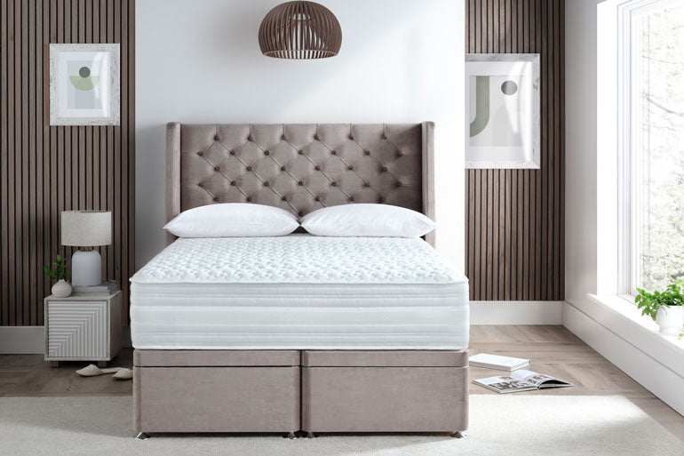 Cameo 1000 pocket sprung mattress on divan base in bedroom setting