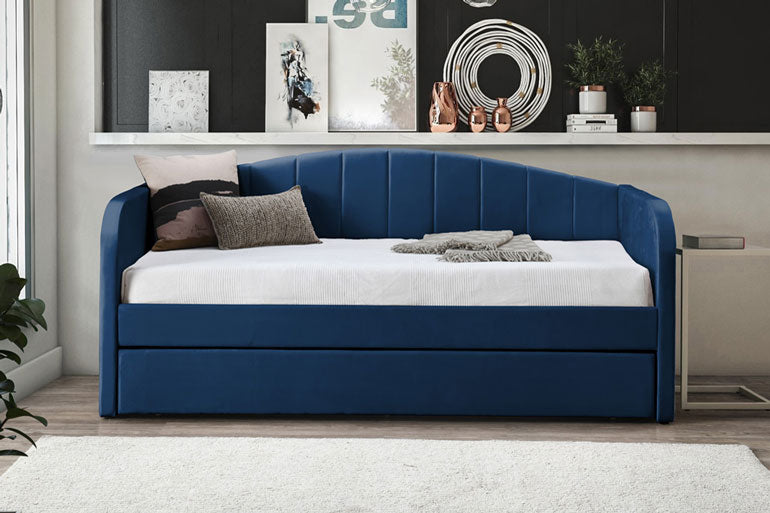 Flintshire Fabric Day Bed with Trundle Guest Bed in Blue