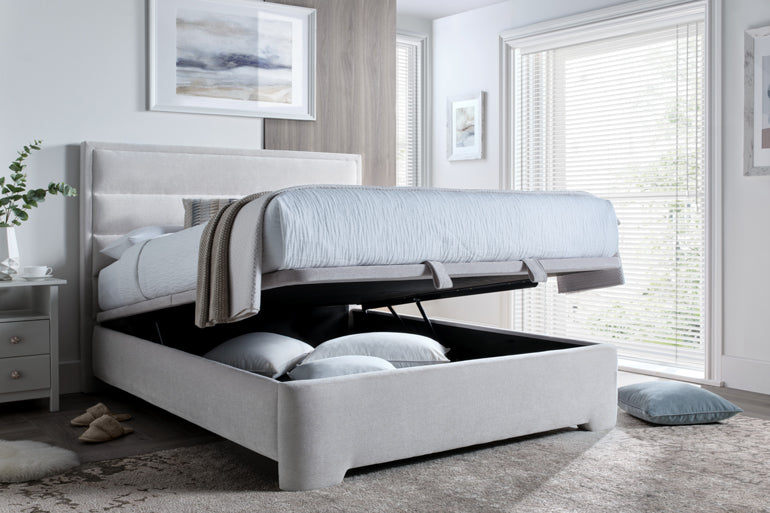 Kaydian Kirkby Ottoman Bed in Maskat Clay with ottoman slightly open.
