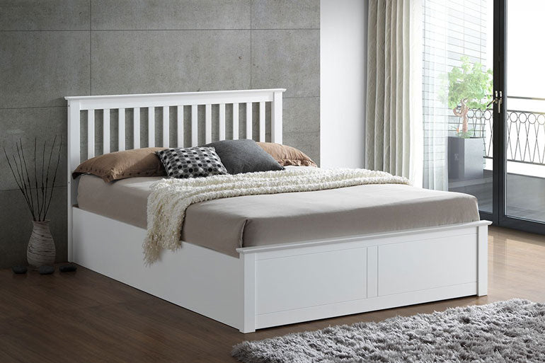 Malmo White Wooden Ottoman Bed Closed
