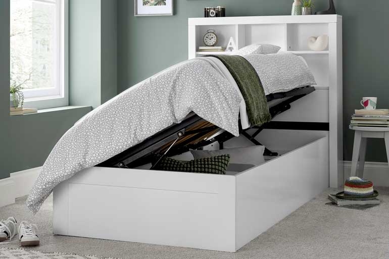 Oscar White Wooden Ottoman Storage Bed Right Opening