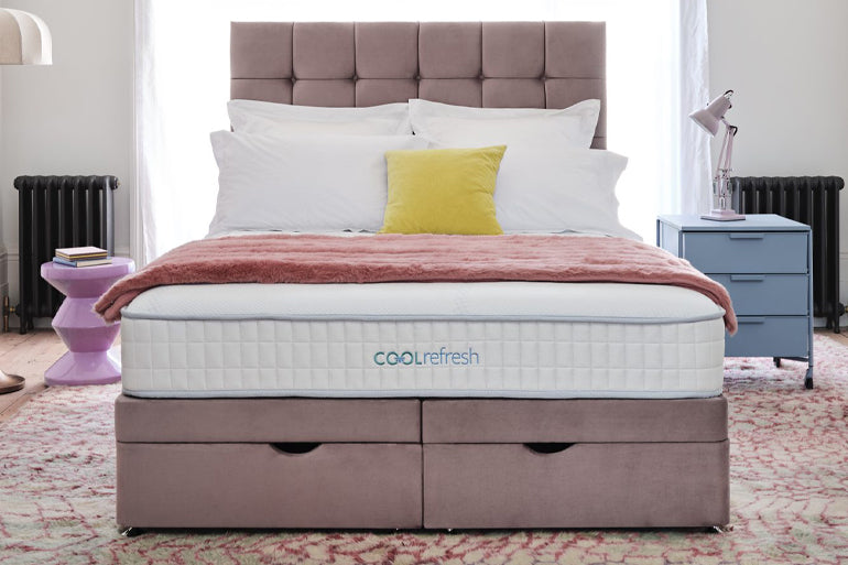 Divan bed with cool gel mattress on in bedroom setting
