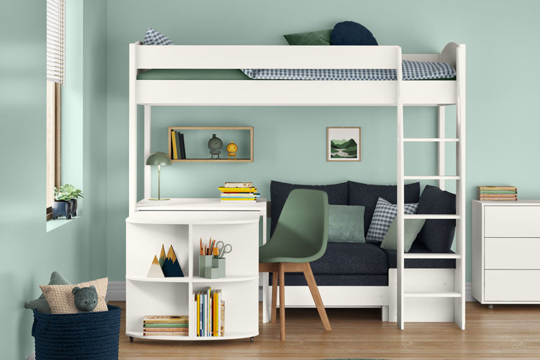 Stompa Uno S 22 High Sleeper with Sofa Bed and Fixed Desk & Pull Out Desk