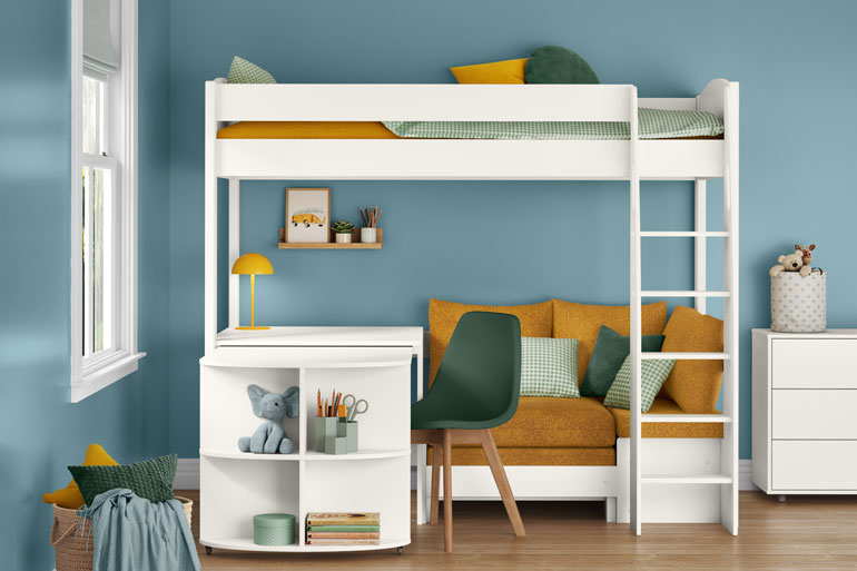 Stompa Uno S 22 High Sleeper with Sofa Bed and Fixed Desk & Pull Out Desk