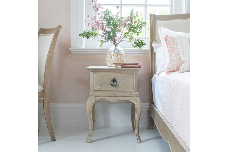 Bedroom with a Willis & Gambier Camille nightstand in bedroom setting