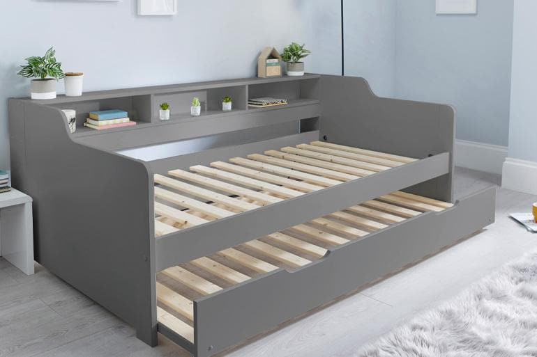 Grey Wooden Day Bed with Trundle