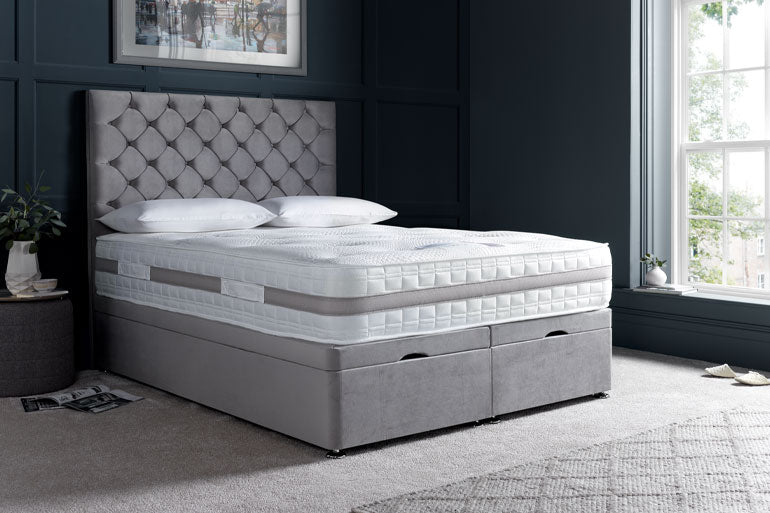 Ottoman Bed Package with Button Headboard & 2000 Pocket Mattress