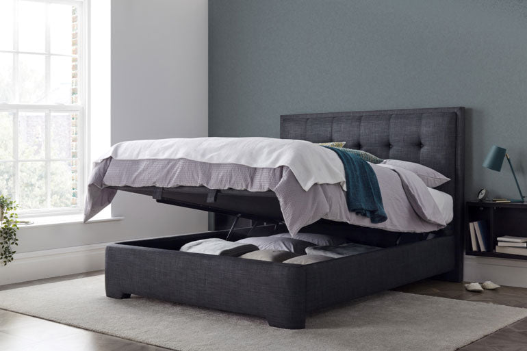 Kaydian Falstone Ottoman Bed with storage compartment open.