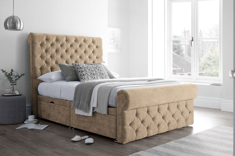 Palermo Divan Bed in Beige Velvet
