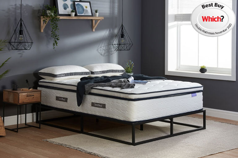 SleepSoul Space 2000 Pillow Top Mattress on metal loft frame in bedroom setting