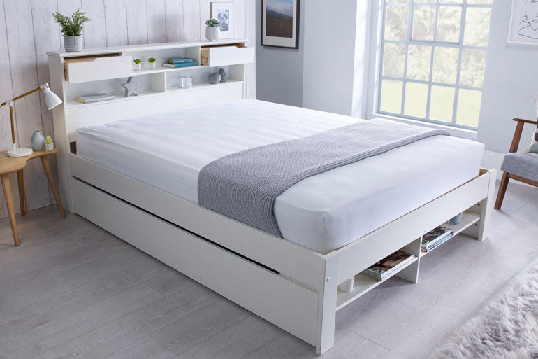 White Wooden Storage Bed