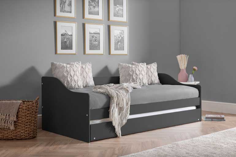 Elba Anthracite Grey Wooden Day Bed with Trundle