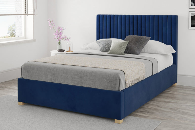 blue velvet Ottoman bed