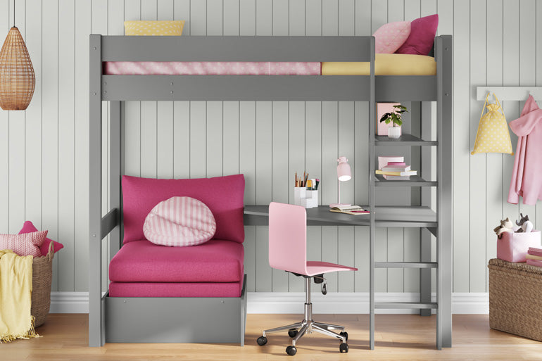 Stompa Classic High Sleeper with Integrated Desk, Shelving & Chair Bed