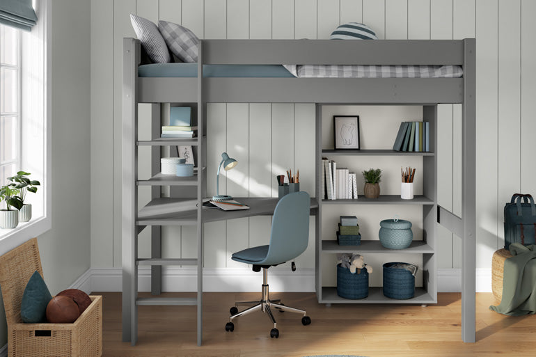 Stompa Classic High Sleeper with Integrated Desk, Shelving &amp; Tall Bookcase