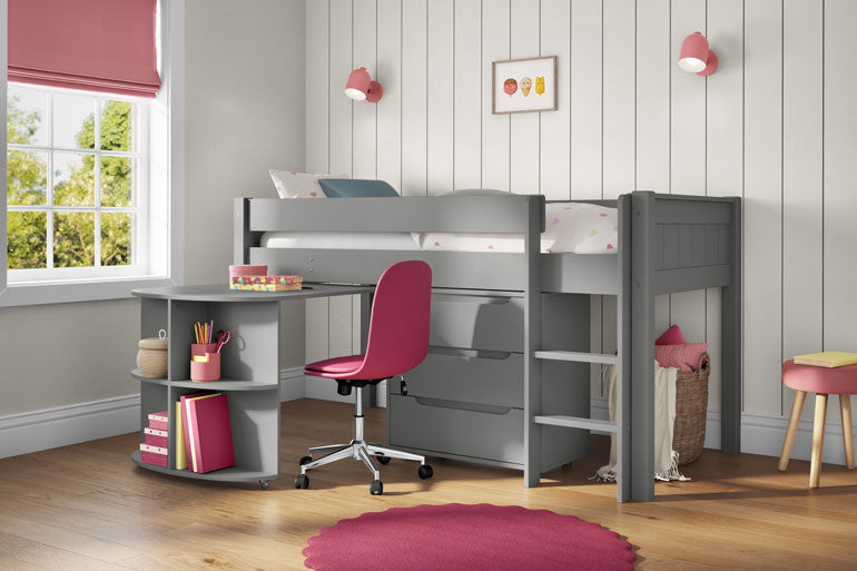 Stompa Classic Mid Sleeper with Pull Out Desk &amp; 3 Drawer Chest