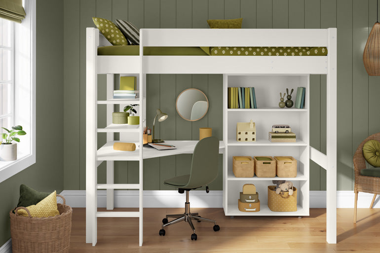 Stompa Classic High Sleeper with Integrated Desk, Shelving &amp; Tall Bookcase