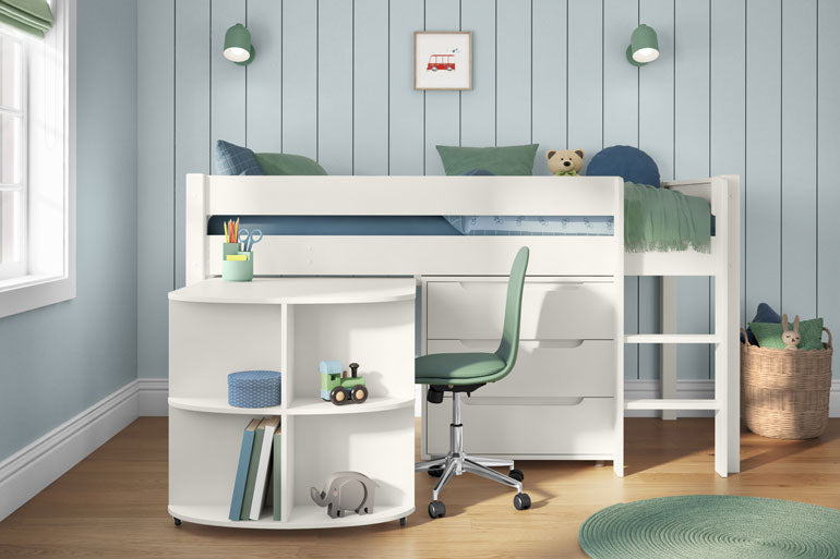 Stompa Classic Mid Sleeper with Pull Out Desk &amp; 3 Drawer Chest