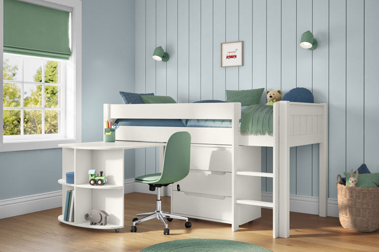 Stompa Classic Mid Sleeper with Pull Out Desk & 3 Drawer Chest