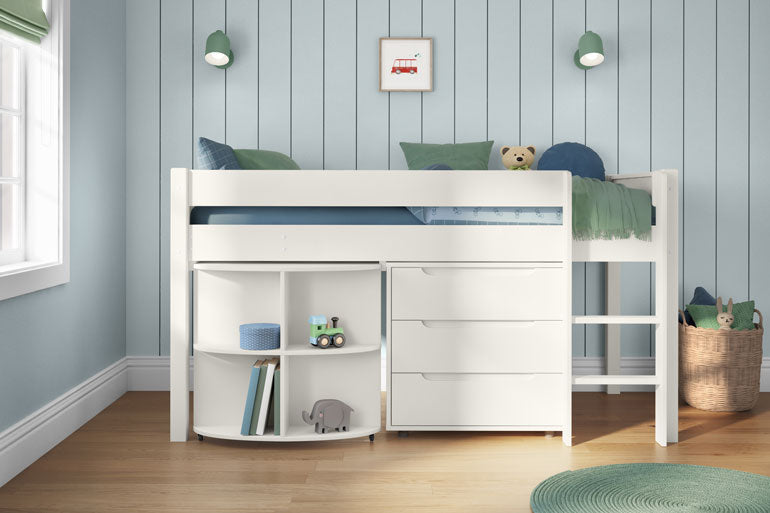 Stompa Classic Mid Sleeper with Pull Out Desk & 3 Drawer Chest