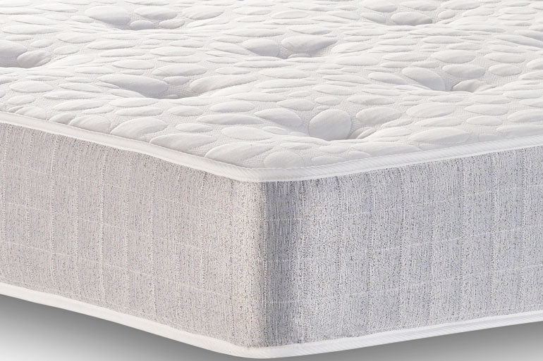 Close-up of a Classic Sprung mattress with quilted top and grey borders.