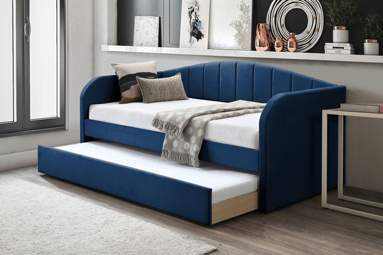 Flintshire Fabric Day Bed with Trundle Guest Bed in Blue