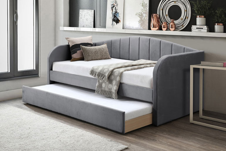 Flintshire Fabric Day Bed with Trundle Guest Bed in Grey