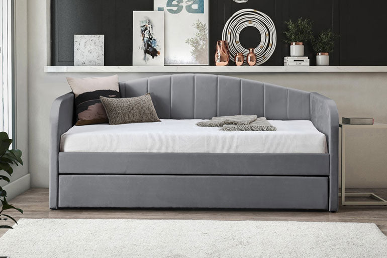 Flintshire Fabric Day Bed with Trundle Guest Bed in Grey