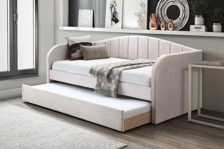 Flintshire Fabric Day Bed with Trundle Guest Bed in Pink