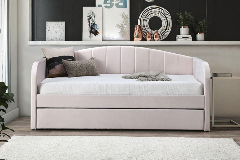 Flintshire Fabric Day Bed with Trundle Guest Bed in Pink