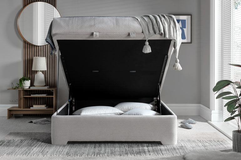 Modern bedroom with the Kaydian Brunstock Ottoman Bed open