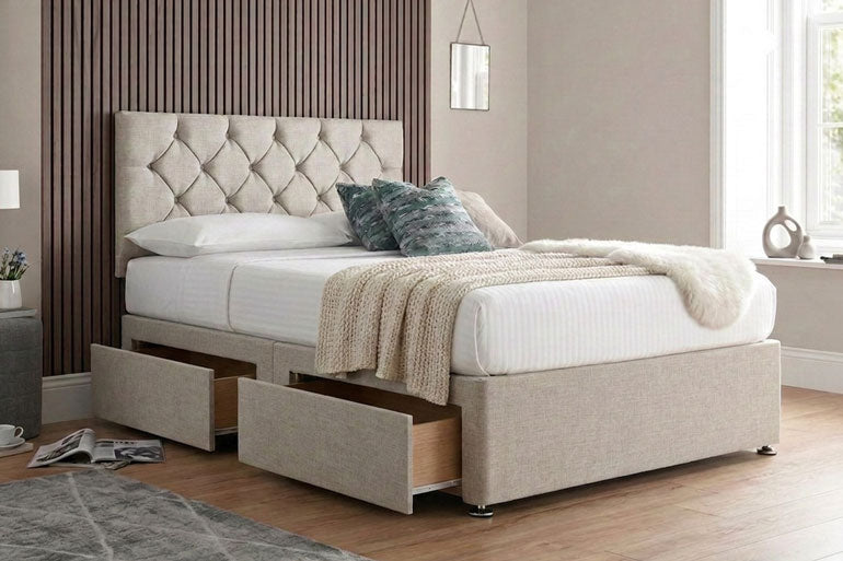 Mini Button Divan Bed with Storage: Drawers | Ottoman