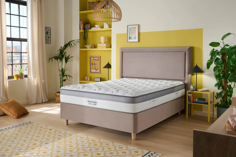Silentnight Memory Cool 1000 Mattress on beige divan bed in bedroom setting.