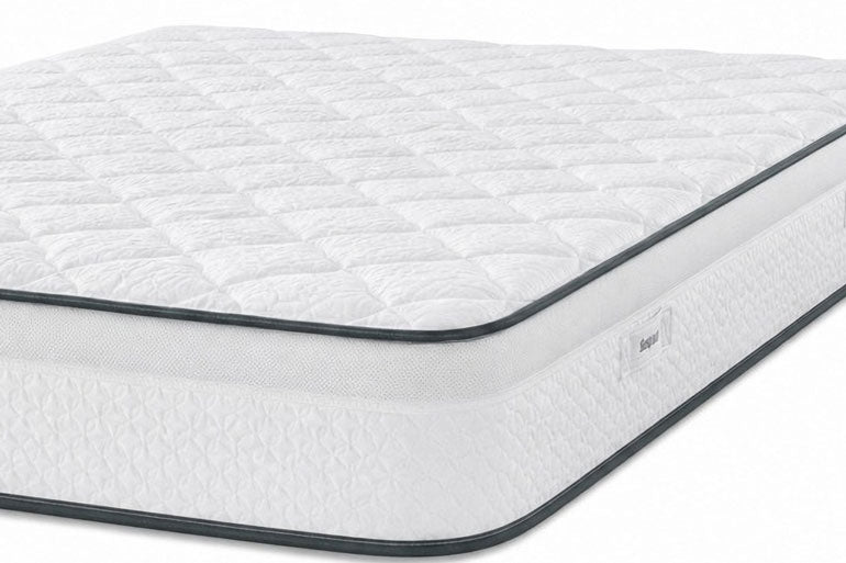 White mattress with a quilted surface on a white background.