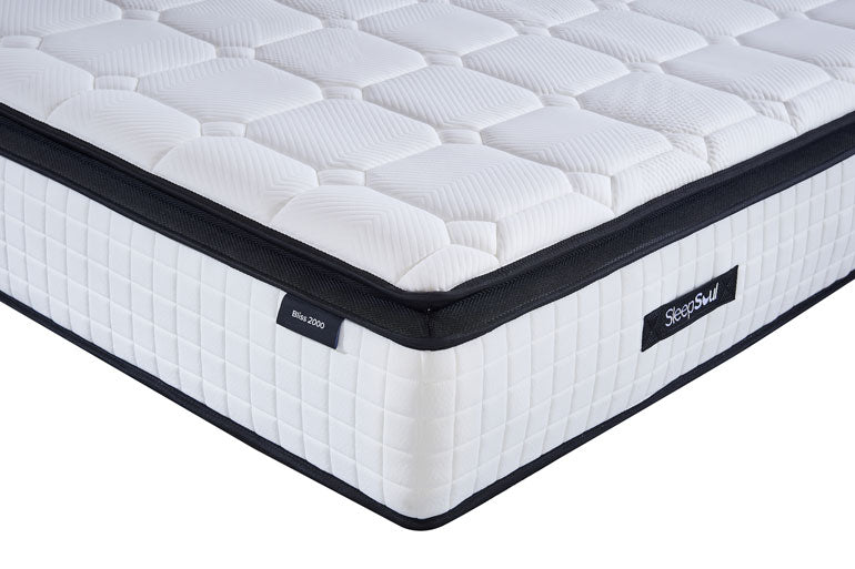Corner view of Sleepsoul Bliss 2000 Mattress on white background