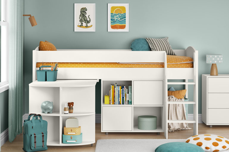 Stompa Uno S Mid Sleeper with Pull Out Desk & Cube Unit