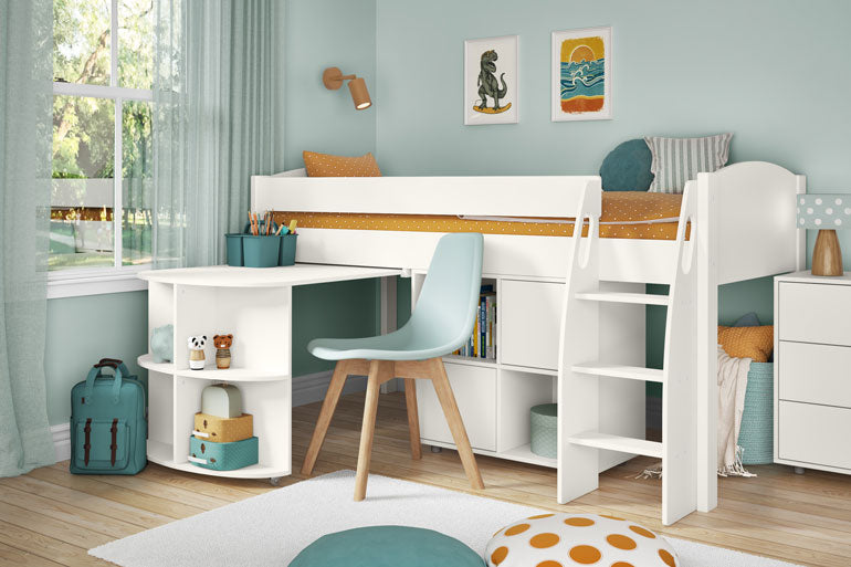 Stompa Uno S Mid Sleeper with Pull Out Desk &amp; Cube Unit
