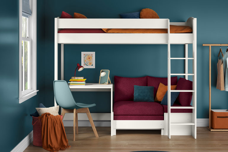 Stompa Uno S 21 High Sleeper with Sofa Bed and Fixed Desk