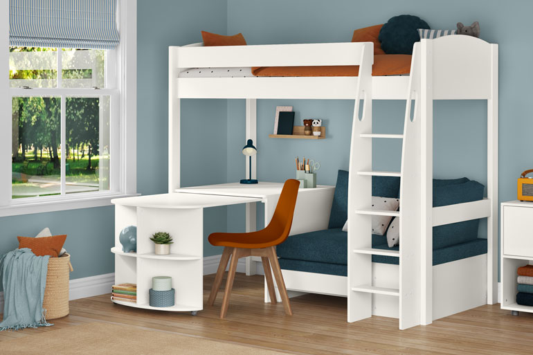 Stompa Uno S 22 High Sleeper with Sofa Bed and Fixed Desk &amp; Pull Out Desk