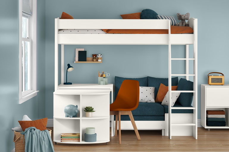 Stompa Uno S 22 High Sleeper with Sofa Bed and Fixed Desk & Pull Out Desk