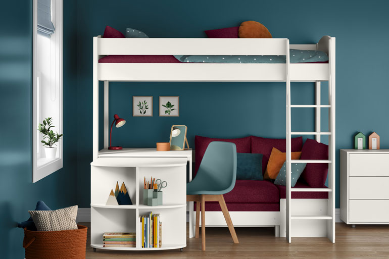 Stompa Uno S 22 High Sleeper with Sofa Bed and Fixed Desk &amp; Pull Out Desk