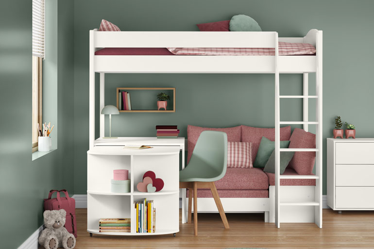 Stompa Uno S 22 High Sleeper with Sofa Bed and Fixed Desk &amp; Pull Out Desk