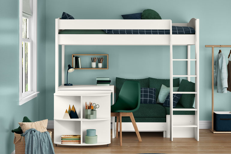 Stompa Uno S 22 High Sleeper with Sofa Bed and Fixed Desk &amp; Pull Out Desk