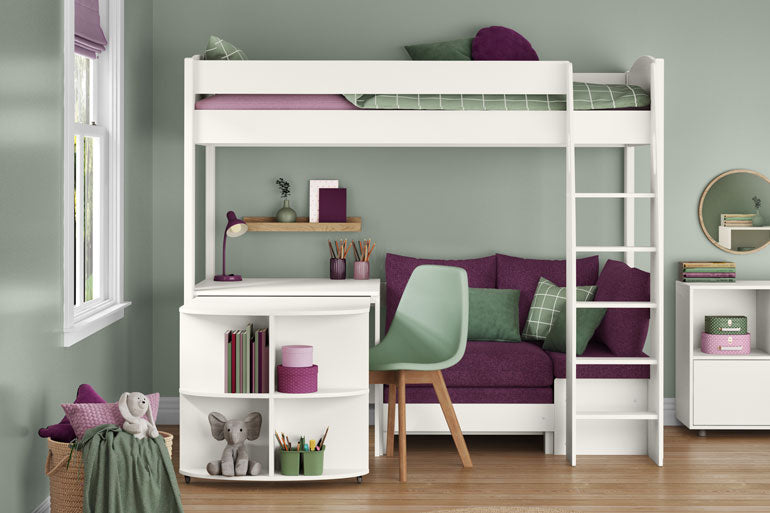 Stompa Uno S 22 High Sleeper with Sofa Bed and Fixed Desk & Pull Out Desk