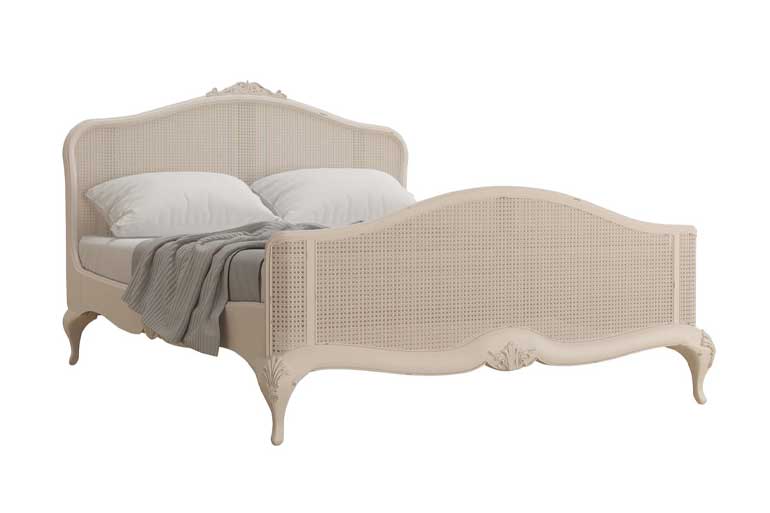 Willis &amp; Gambier Ivory Rattan Bed on white background.