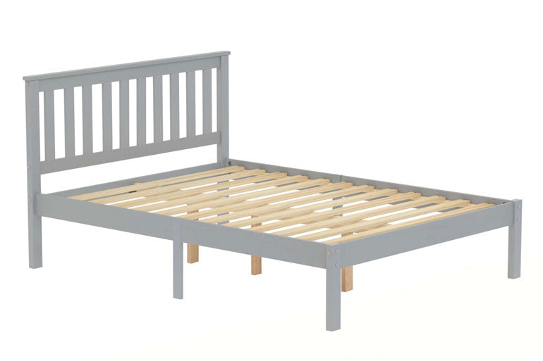 Birlea Denver bed frame in grey with wooden slats on a white background